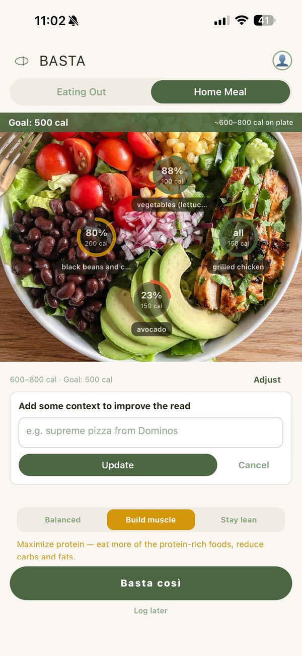 Basta Adjust dialog showing the "Add some context to improve the read" field
